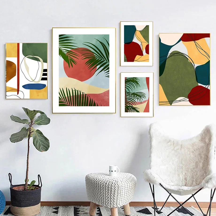 

Tropical Plant Girl Sun Abstract Lines Wall Art Canvas Painting Nordic Posters And Prints Wall Pictures For Living Room Decor