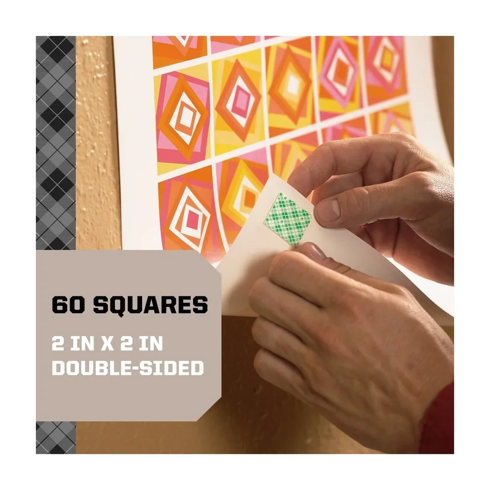 실내용 양면 테이프 정사각형 2x2인치 60매 강력 접착력 영구 접착 벽면 부착 DIY 프로젝트용