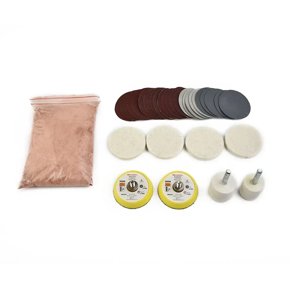 34pcs Set Deep Scratch Remover Repair Glass Polishing Kit Wool Polish Pad Bag Of High-grade Cerium Oxide Powder