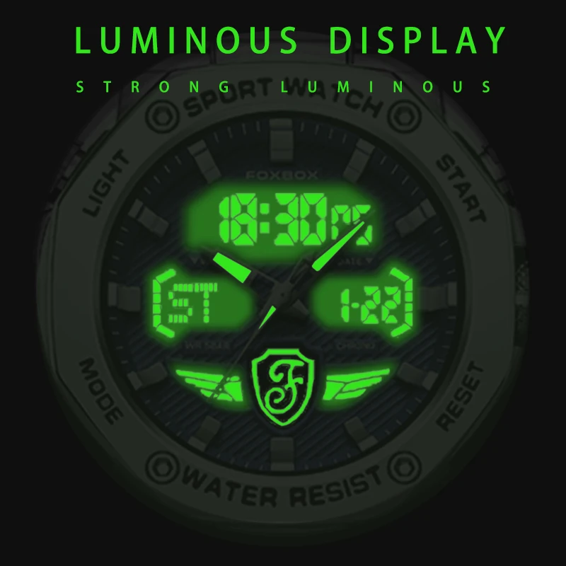 FOXBOX Digital Military Sport mens wristwatch Fashion Luminous Dual Display Chronograph Waterproof Clock watches for men reloj
