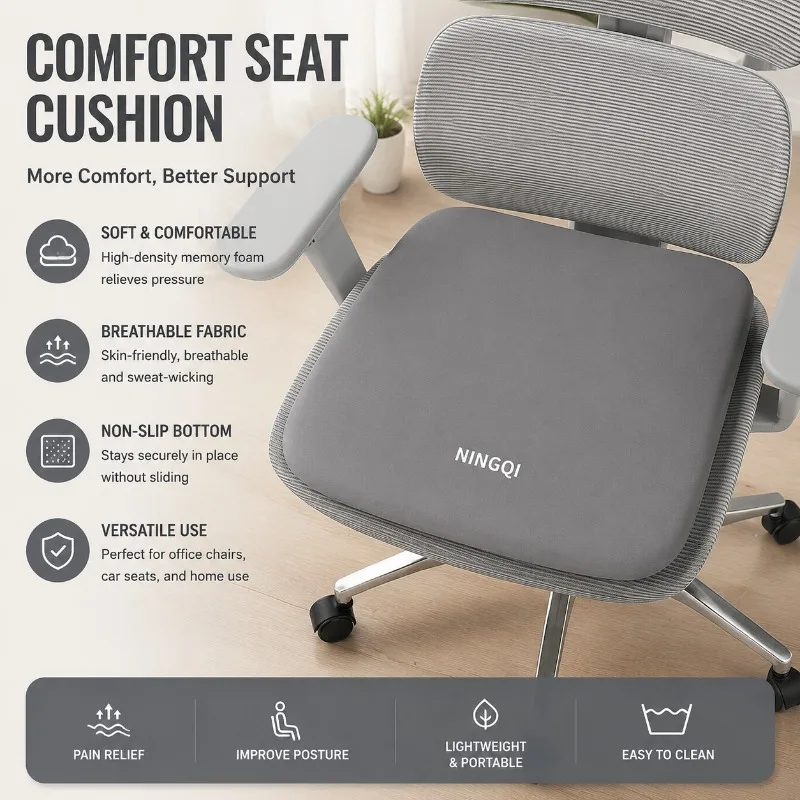 Memory Foam Car Seat Cushion with Lumbar Support, Breathable Cooling Seat Pad for Car Office Chair Back Pressure Relief