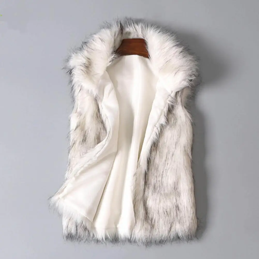 Lapel Vest Coat Faux Fur Vest Coat For Women Winter Waistcoat With Turn-down Collar Heat Retention Fuzzy Texture For Work