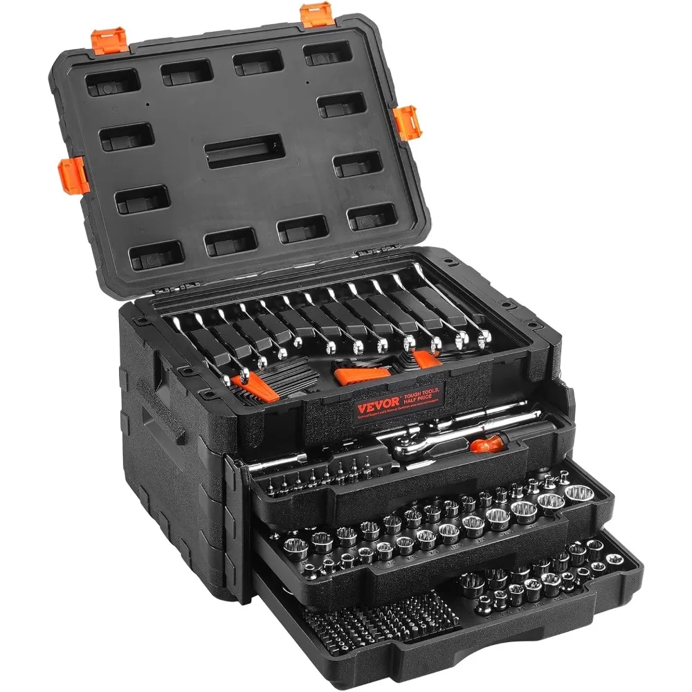 

Complete 450-Piece Mechanic's Tool Kit with 1/4, 3/8, and 1/2 Drive Deep and Standard Sockets in SAE and Metric