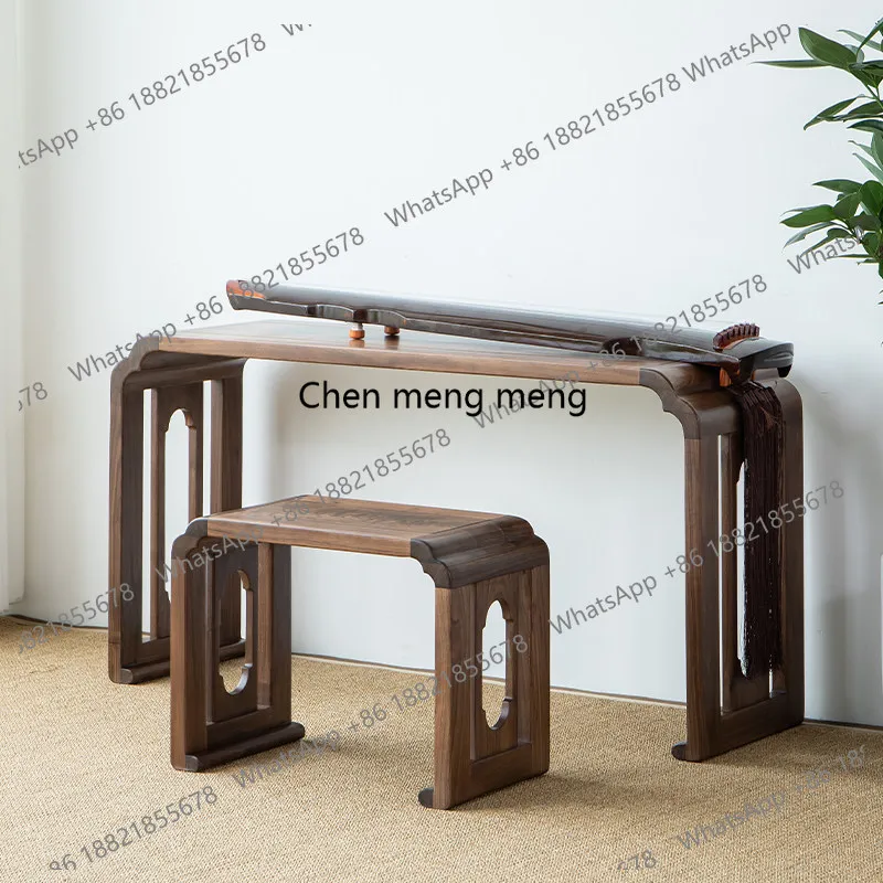 Ming style solid wood guqin table resonance black walnut old elm guqin table stool folding calligraphy tea table