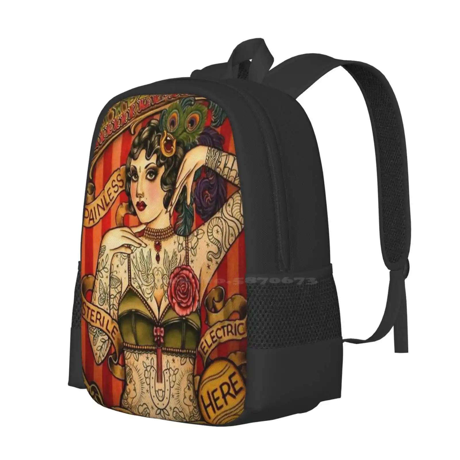 Chapel Tattoo Vintage Body Advertising Art Backpack For Student School Laptop Travel Bag Chapel Tattoos Tattooed Lady Piercing