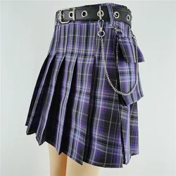 New Belt Pleated Skirt High Waisted Mini Cool Girl Kawaii Punk Style Vintage Sexy Gothic Harajuku Women Clothing