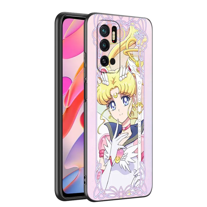 Cute S-Sailor Moon Black Silicone Phone Case For Xiaomi Mi 9 SE 8 10T 11 12 13 Lite 9T 11T 12S 12T 13T 14 Pro 5G NE 11i 12X