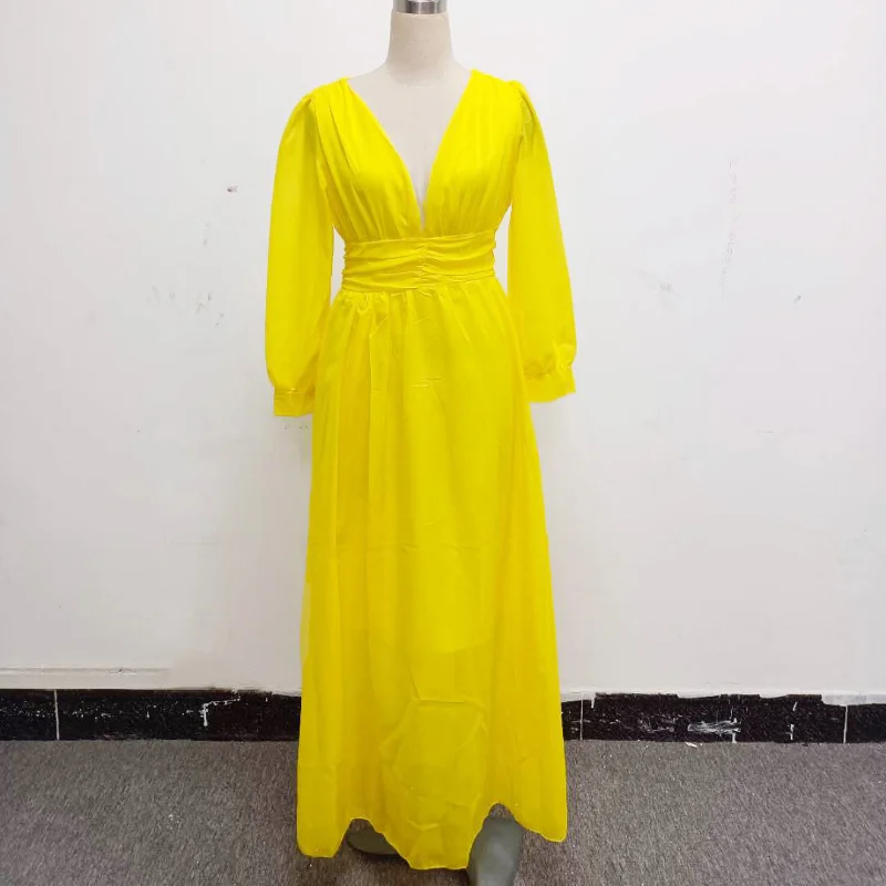 Women Elegant Formal Dress Satin Sequin Decoration Slim Banquet Evening Party Dress Yellow Multiple Sizes Zipper Big Hem Robe