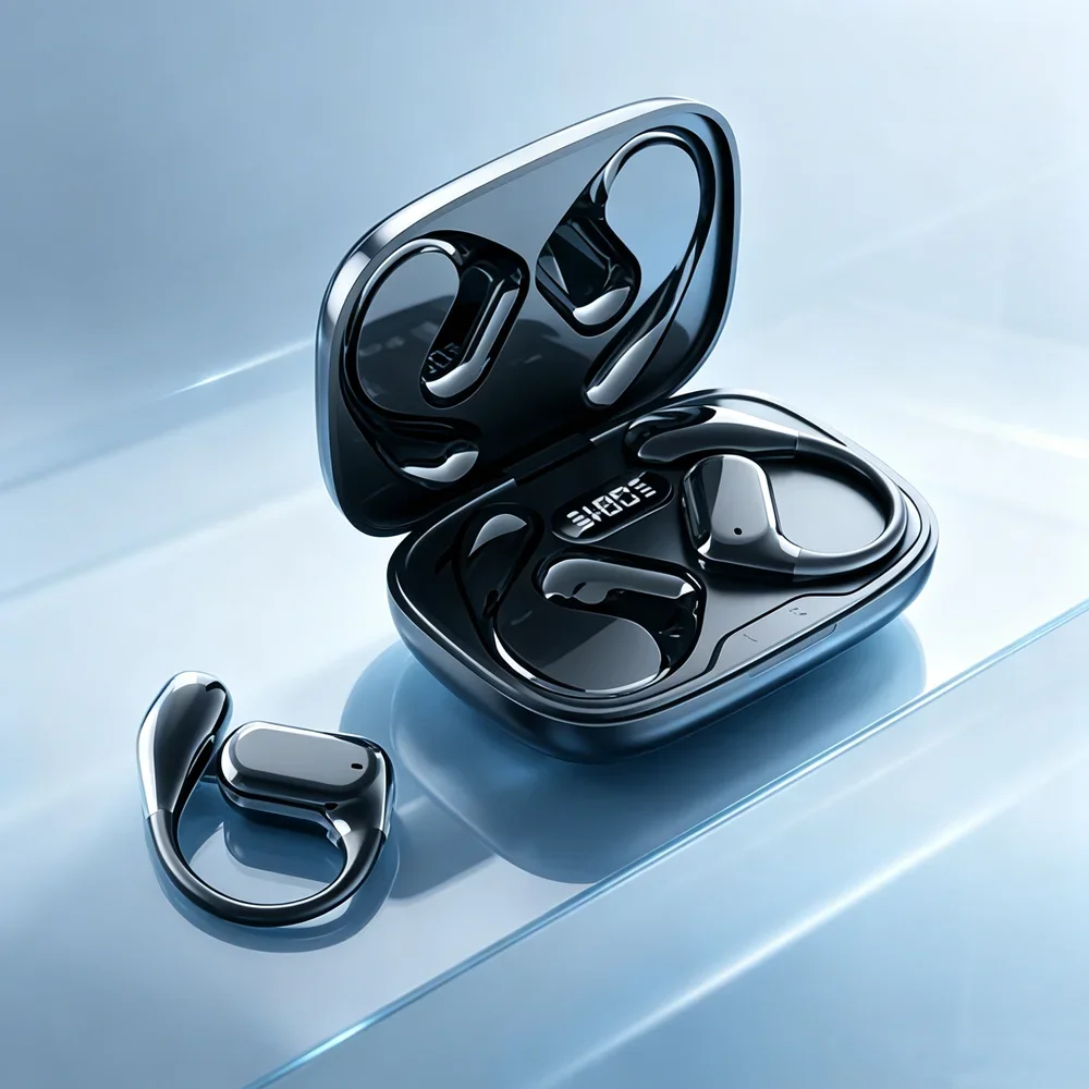 Wireless OWS Earhook Microphone Earphones with Smart LED Display Bluetooth 5.3 Earbuds for Enhanced Sound Comfort Headphones