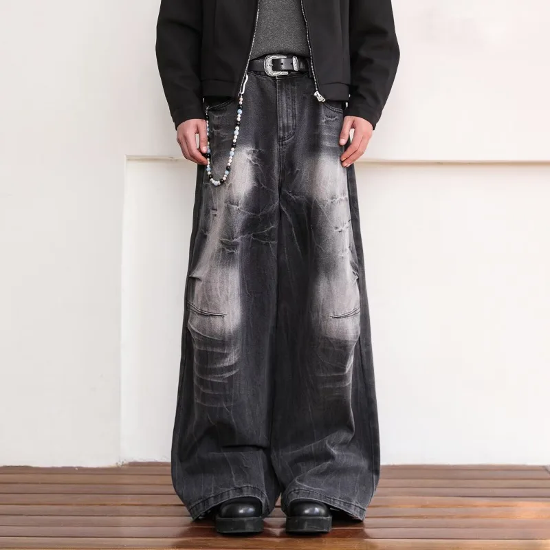 

Casual Trousers Jeans Men Baggy Wide Leg Washed Marble Jeans Vintage Comfort Denim Pant Relaxed Fit Trend Streetwear Urban Style