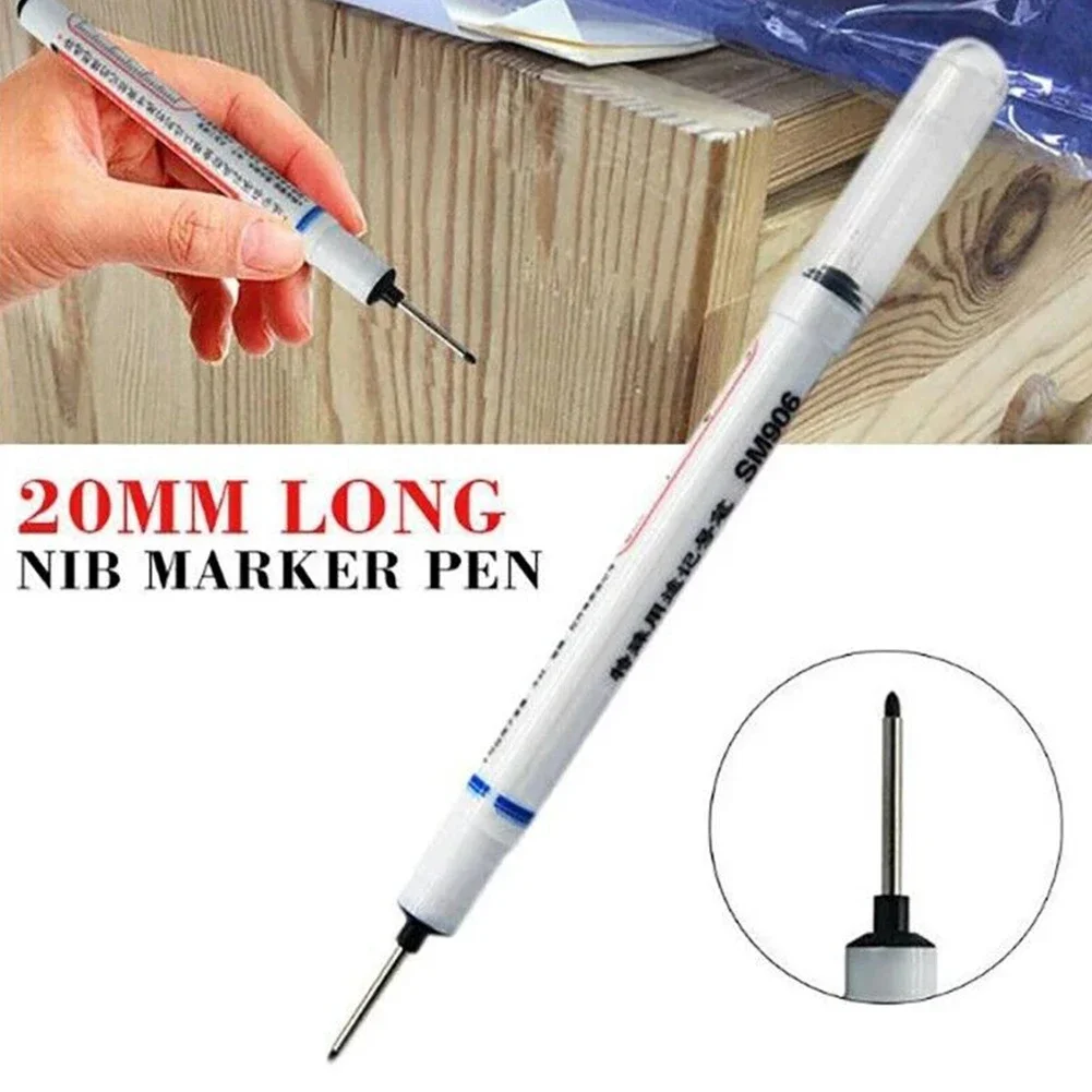 ~1pc 1Long 1Tip Head Markers Deep Hole Marker Pen Waterproof Quick Drying For Bathroom Woodworking Hand Tool