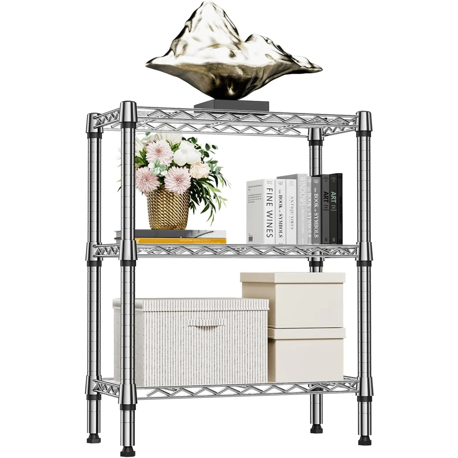 

750 lbs 3 Tier Shelf Metal Storage Shelves Wire Rack Closet Organizers for Garage Kitchen Bathroom 11.8" D x 25.6" W x 31.5" H
