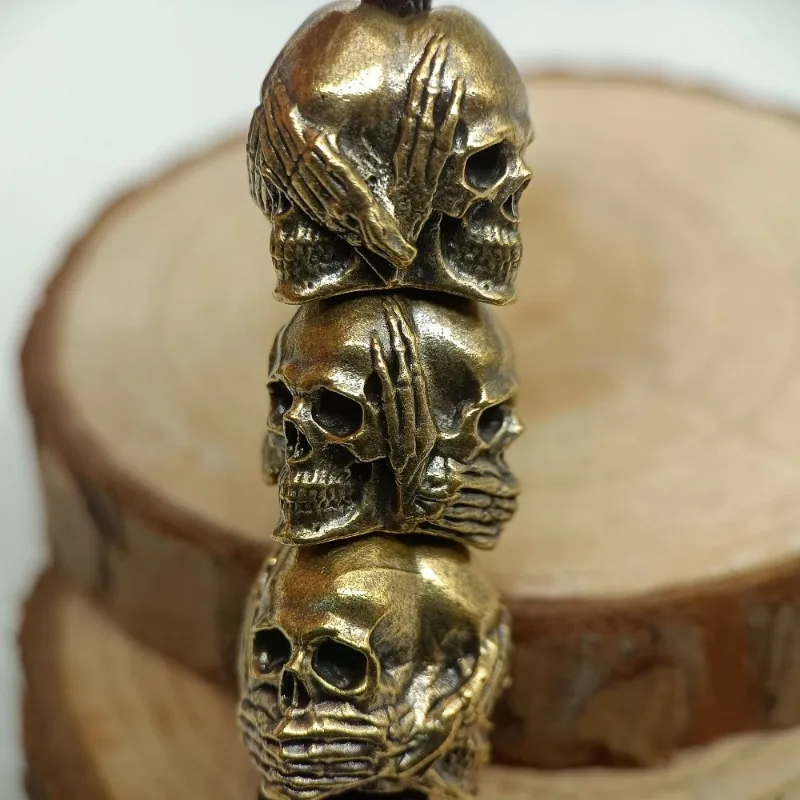 Three Sided Skull Head Brass Knife Beads EDC Outdoor DIY Paracord Woven Lanyard Keychain Charms Jewelry Accessories