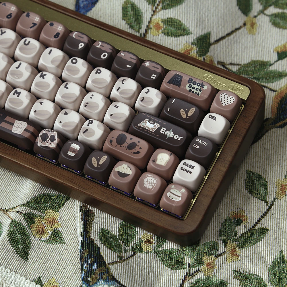 Moa biji kopi Keycap coklat tua warna kopi susu Pbt termal sublimasi lucu bulat Alice 2U/2.25U ruang Bar 131 tombol