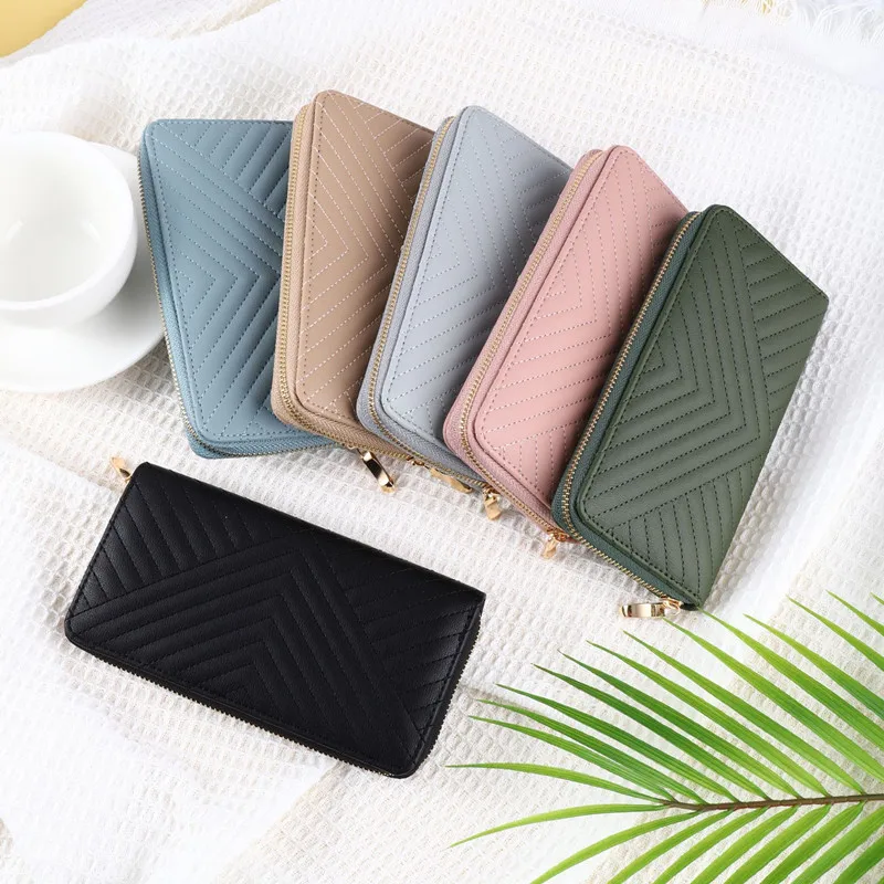 

Fashion Women's Long Wallet Purse Stitching Decor Zipper Phone Bag Brand Large Capacity PU Leather Female Clutch Card Holder