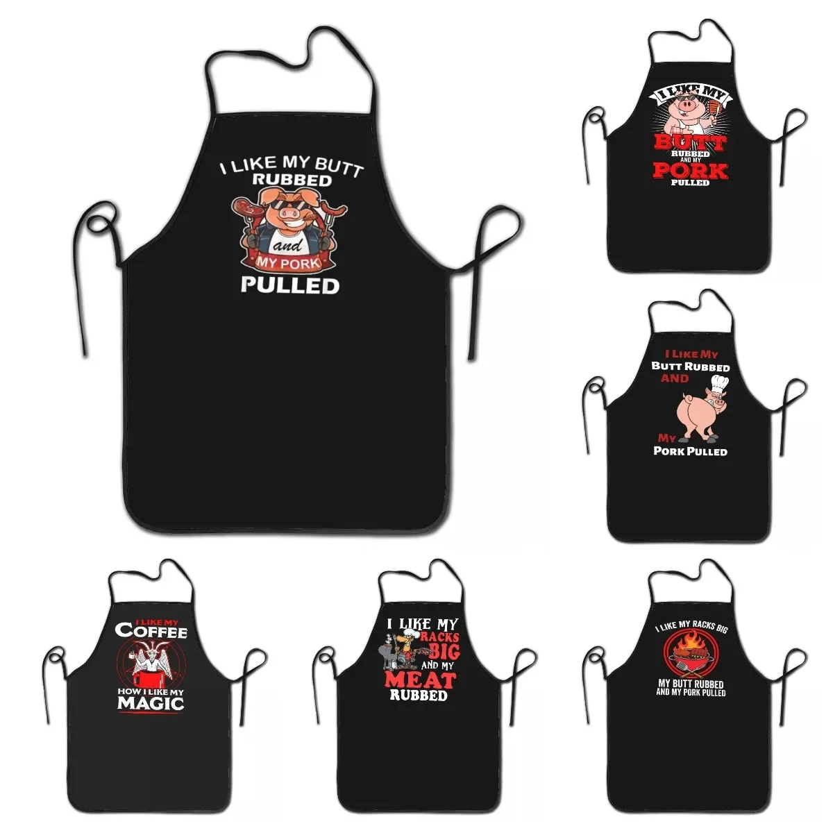 Cool Pig Funny BBQ Apron Men Women I Like My Butt Rubbed My Pork Pulled Adult Kitchen Chef Bib Tablier Cuisine Cooking Baking