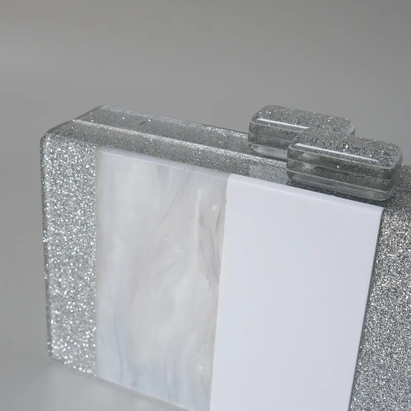 Neue Trendige Handtasche Mode Damen Hochzeit Silber Weiß Gestreifte Handtaschen Acryl Luxus Pailletten Abendtasche Damen Niedliche Clutch – Detail 5