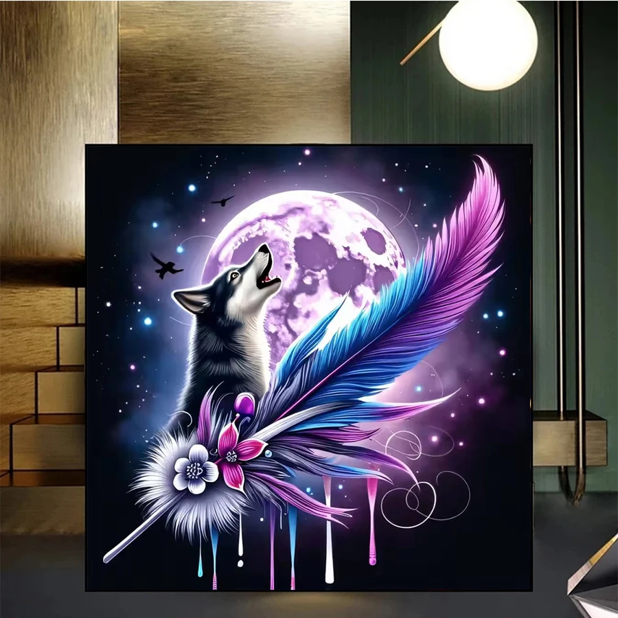 DIY Diamond Painting Kit New Star Moon Night Animal Wolf Feather Art Diamond Mosaic Full Drill Embroidery Handmade Hobby