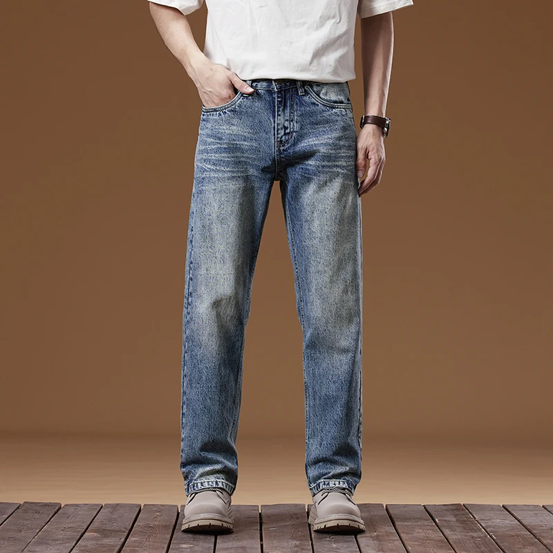 

2025 Spring Men's Straight Jeans Wide Leg Men Denim Pants Streetwear Vintage Male Trousers Clothing Classic Dad Jeans