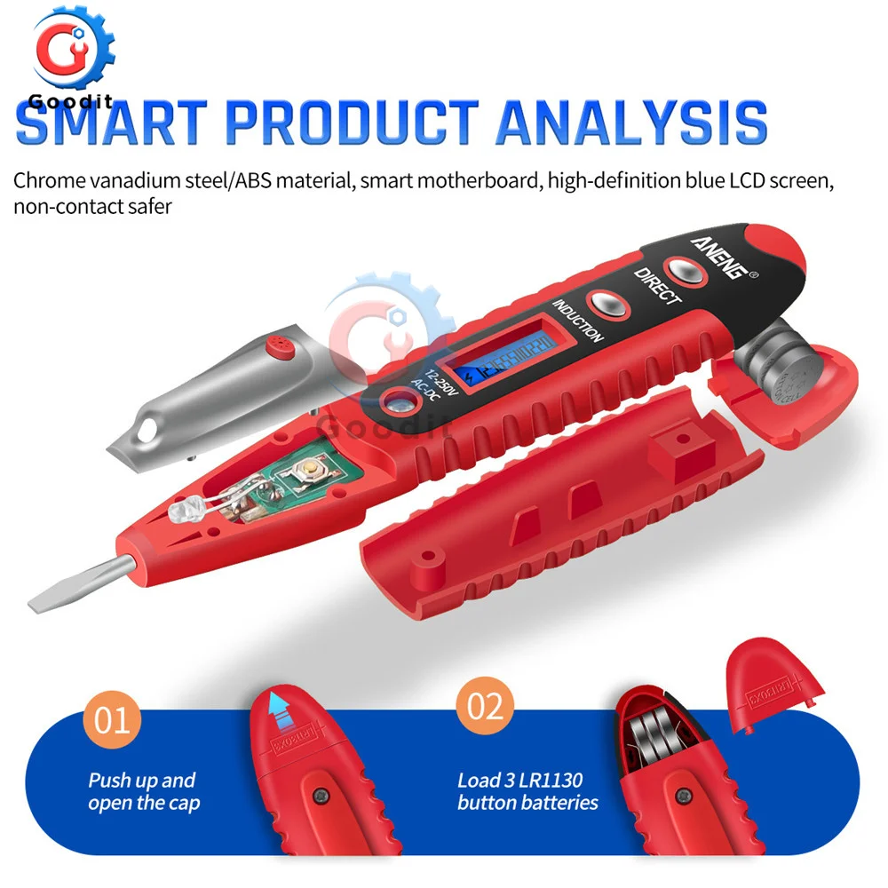 AC/DC 12-250V Digital Test Pencil Tester rilevatore di tensione elettrica penna Display LCD cacciavite per strumenti da elettricista