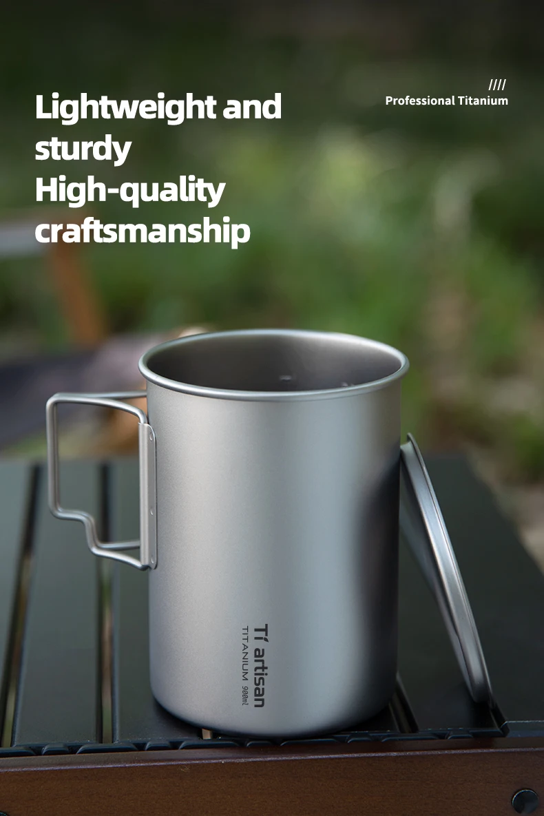 Tiartisan Titan-Campingtopf 900ML Großvolumiger Wasser- und Kaffeebecher mit Deckel Outdoor-Küchen-Kochgeschirr – Detail 3