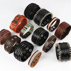 20Pcs/Lot Punk Leather Metal Button Bracelets For Men Women Handmade Fashion Jewelry Bangle Accessories Gifts