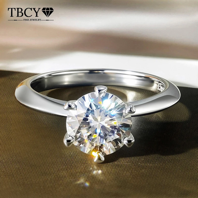 TBCYD 0,5-10CT D-Farbe Moissanit-Ringe für Damen S925 Sterling Silber Ring Rhodiniert Diamant-Ehering Klassisch Luxuriös Q
