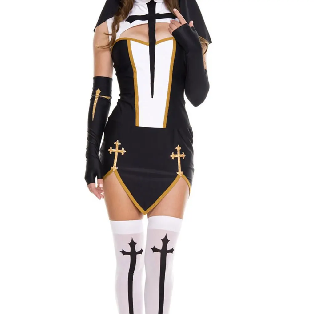 Costume de nonne d'Halloween pour femmes, doux et respirant, facile à porter, idée cadeau, matériaux en Polyester, Sexy