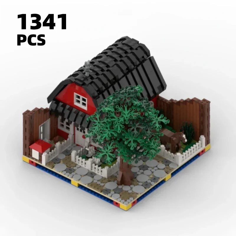 애완 동물 놀이터 MOC 랜치 모듈식 블록 세트 스트리트 뷰 모델 동물 농장 건물 블록 키트 DIY 마구간 말 장난감 포함 어린이용