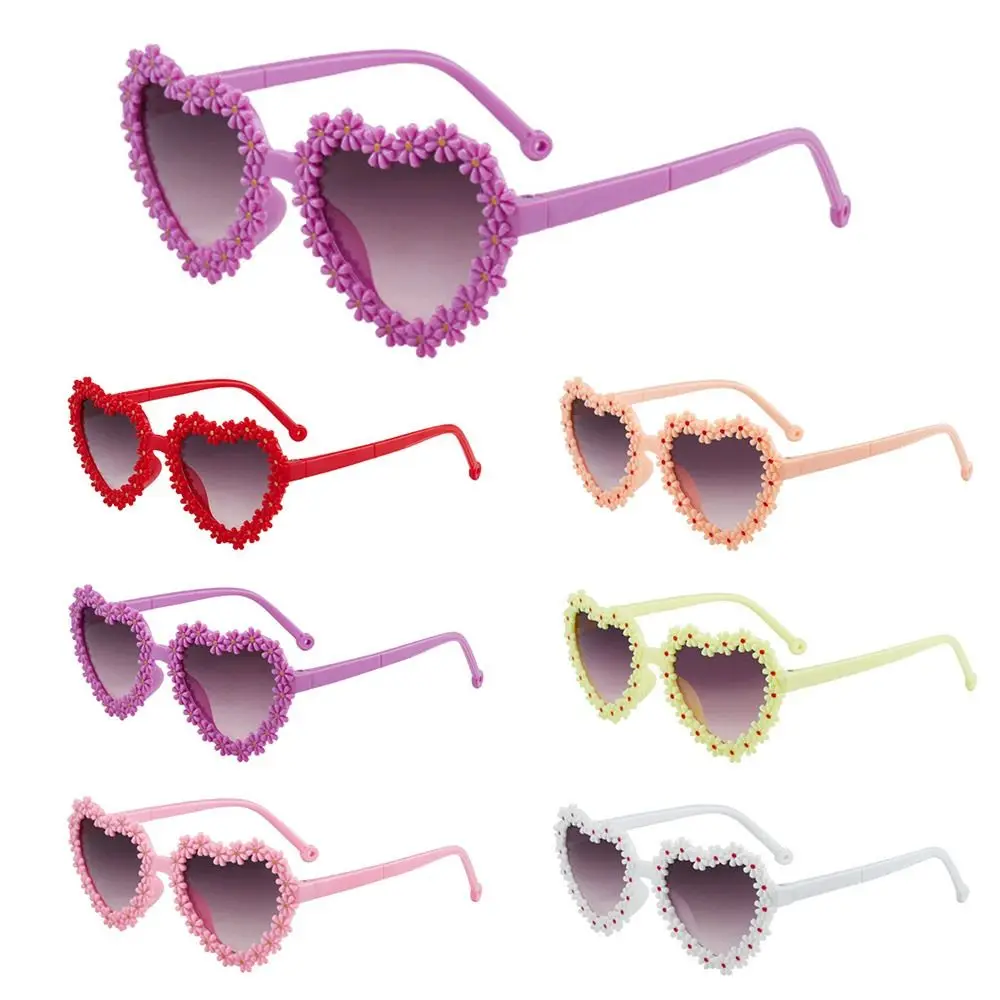 Sun Protection Kids Daisy Sunglasses Vintage Heart-Shaped Disco Festival Party Glasses 3-18 Years Children Shades