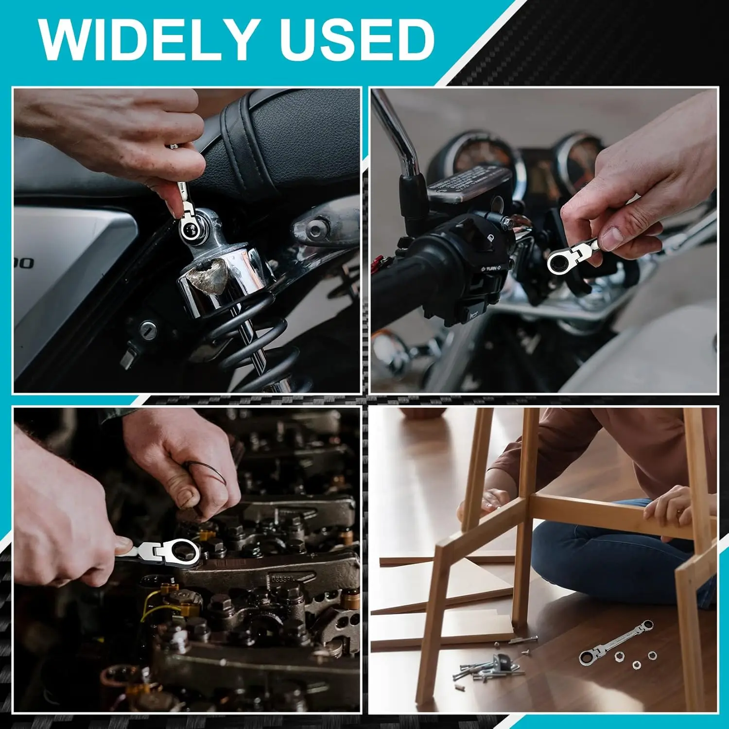 Flex-Head Double Box End Ratcheting Wrench Set, 7-In-1 Metric Wrench Set, 8-17mm, 72 Tooth Gear, CR-V Steel, with Tool Organizer view 6