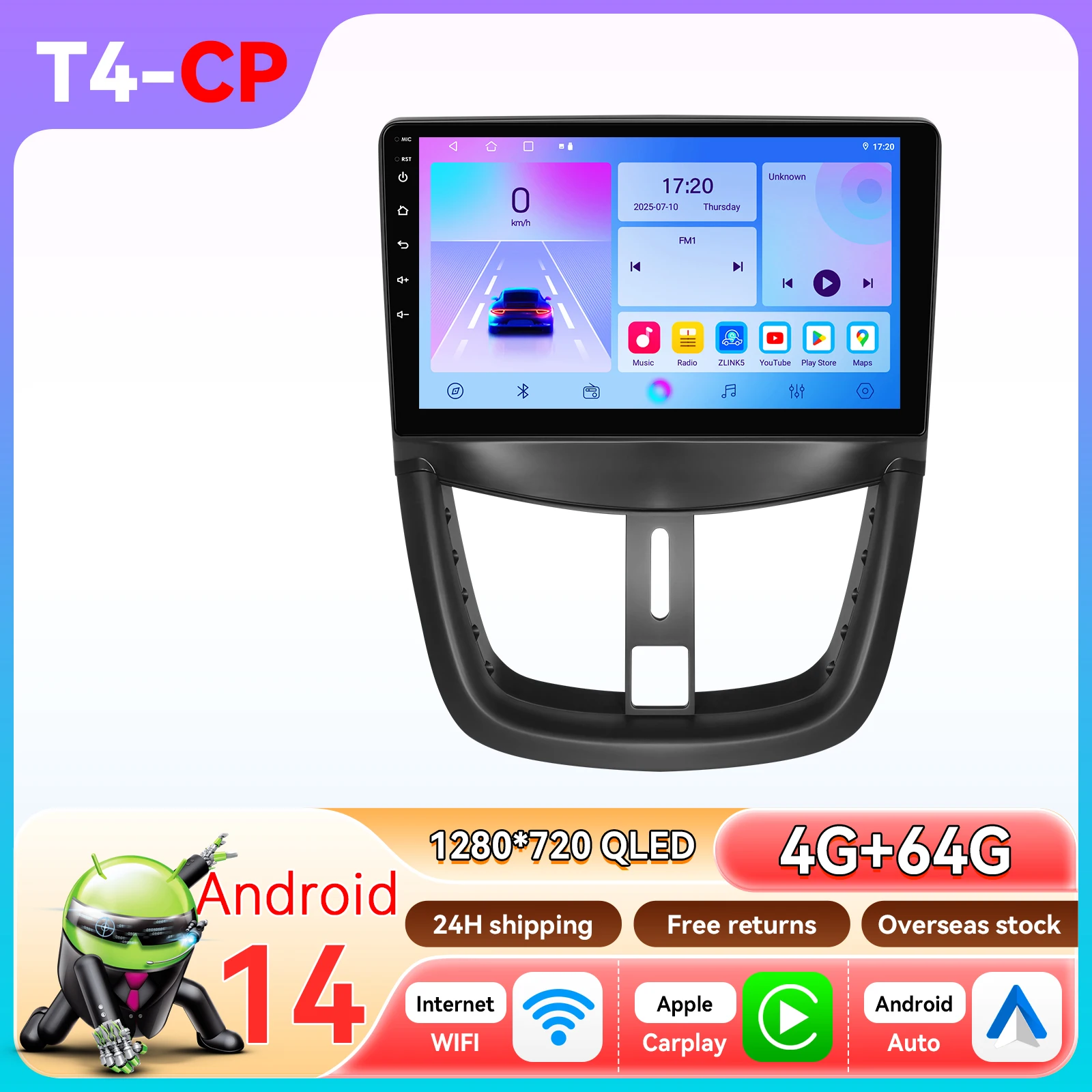 Hizpo Autoradio Autoradio Voor Peugeot 207 207CC 2006-2015 Draadloze Carplay Android Auto 2Din GPS Stereo 360 camera Snapdragon 6115