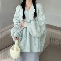 Autumn Winter Women Sweater Harajuku Oversized Knitted Pullovers Korean Long Sleeve V Neck Knitwear Preppy Solid Loose Jumper - Image 5