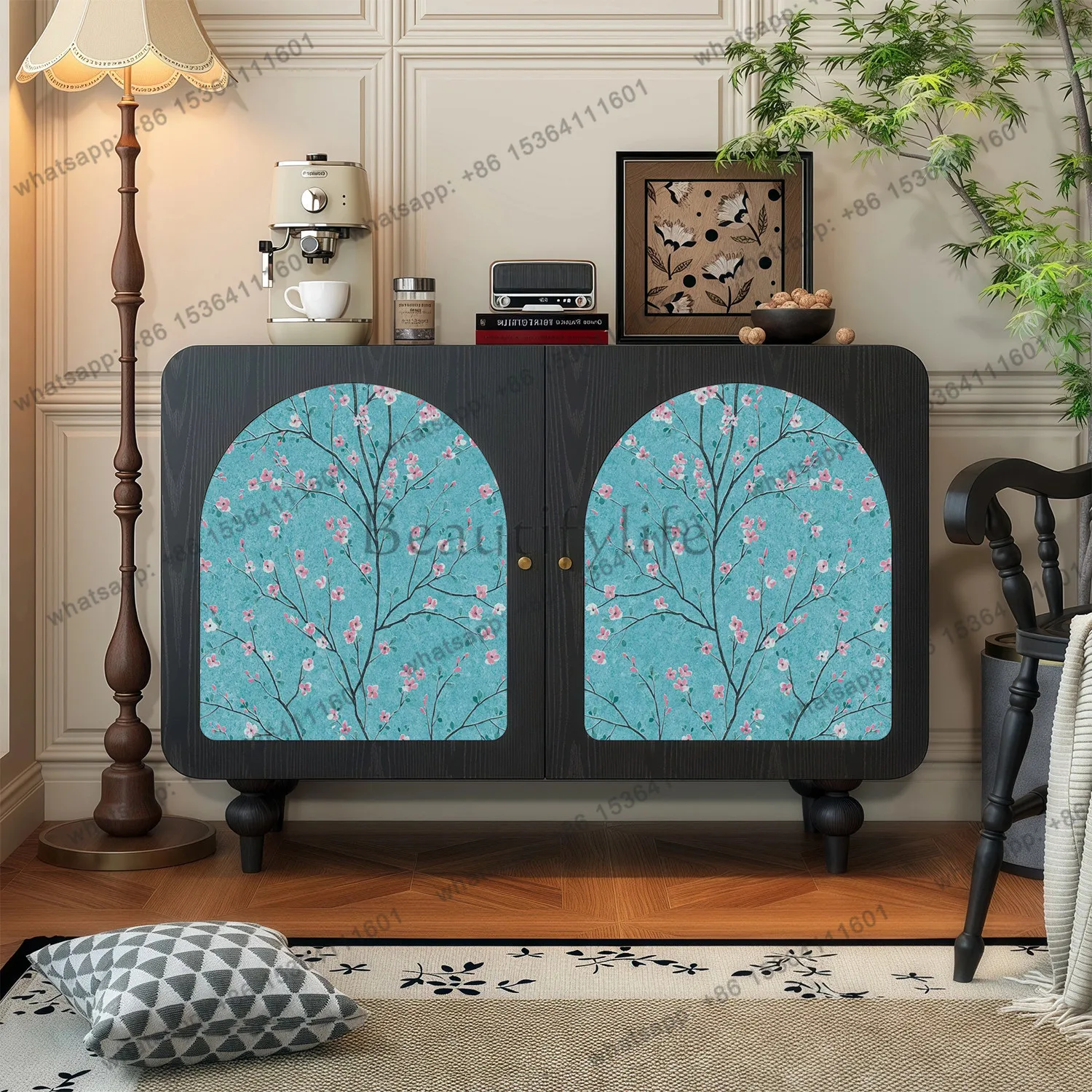 

French side cabinet against the wall living room small apartment solid wood decorative cabinet