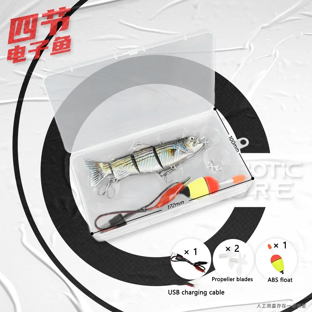 Electric Swimming Fishing Lures 13cm 4-Segement Jointed Bait Auto Robotic Wobblers LED RUBOLEANE Crankbait Pesca Accessories