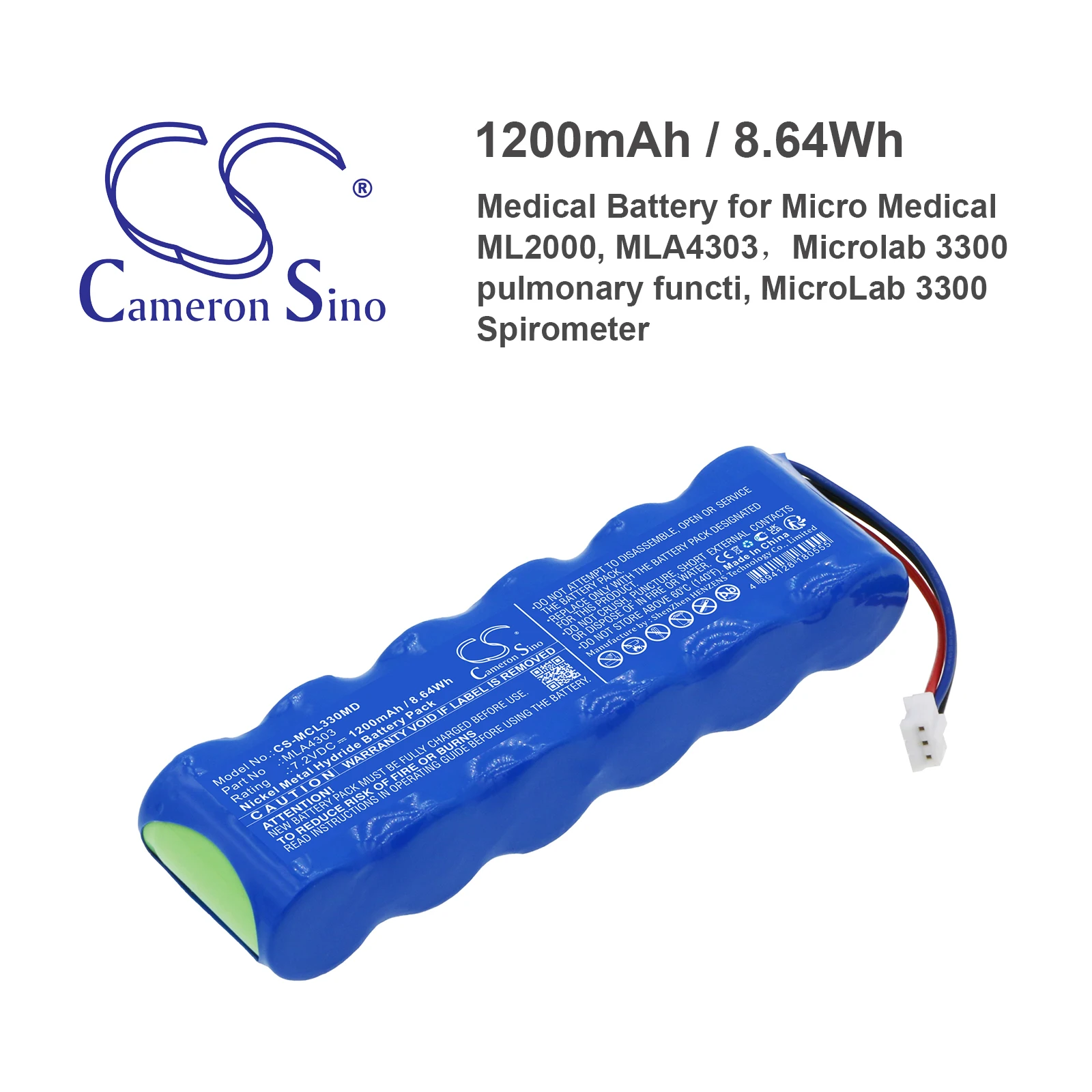 

CS Medical 1200mAh / 8.64Wh Battery for Micro Medical, Microlab 3300 pulmonary functi, MicroLab 3300 Spiromete, ML2000, MLA4303