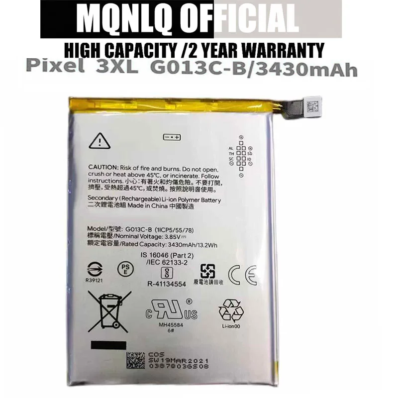 

G013C-B 3430mAh Battery for HTC Google Pixel 3 XL 3XL Pixel3 Bateria Batteries