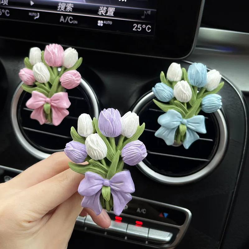 Tulip Flowers Butterfly Shaped Gradient Color Car Air Vent Decorative Ornaments Vehicle Air-conditioner Outlet Decor Statues