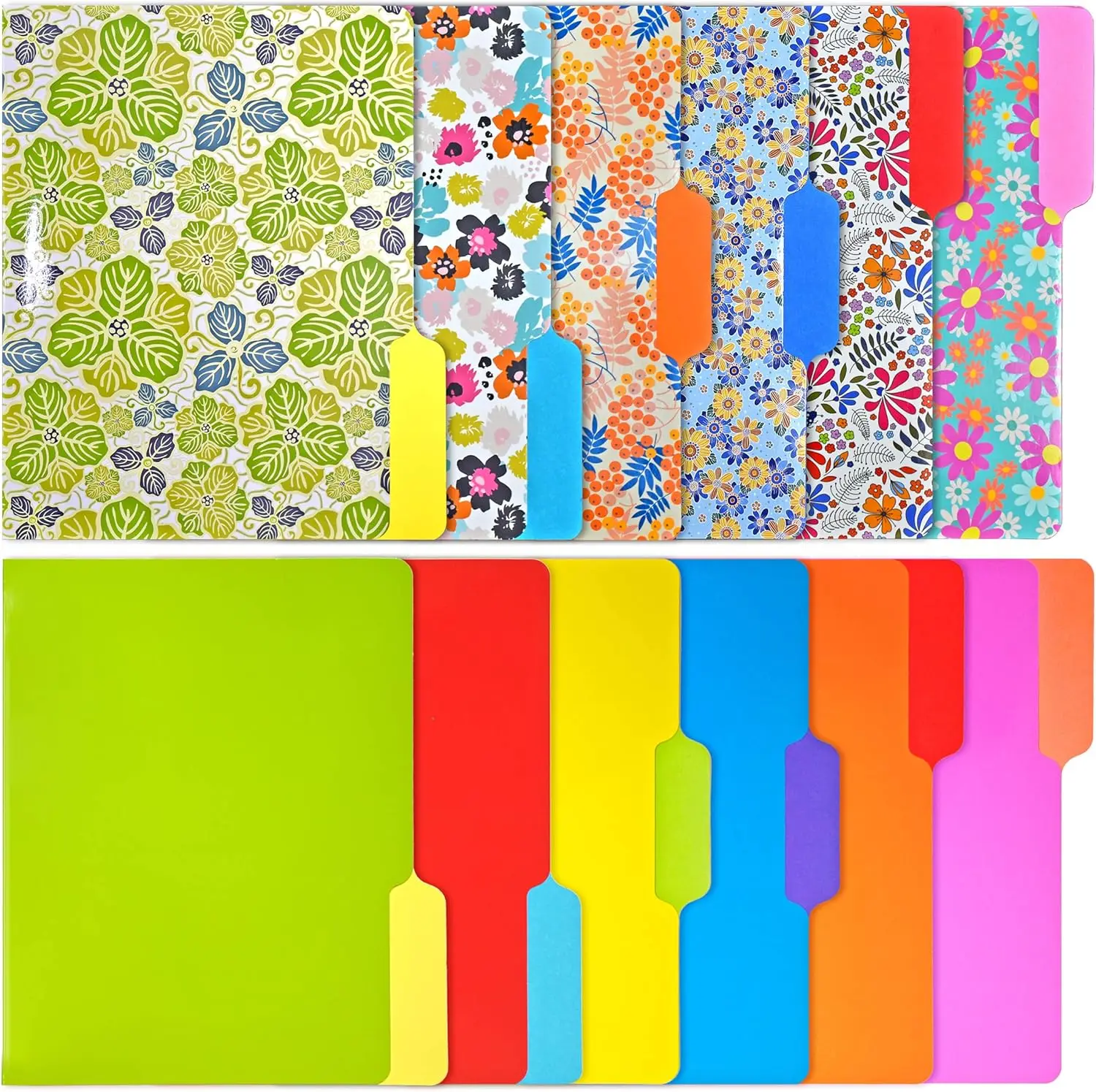 

Decorative File Folders 12 Pack, Two-Tone Letter Size with Floral and Solid Colors, 1/3-Cut Tabs, 300gsm