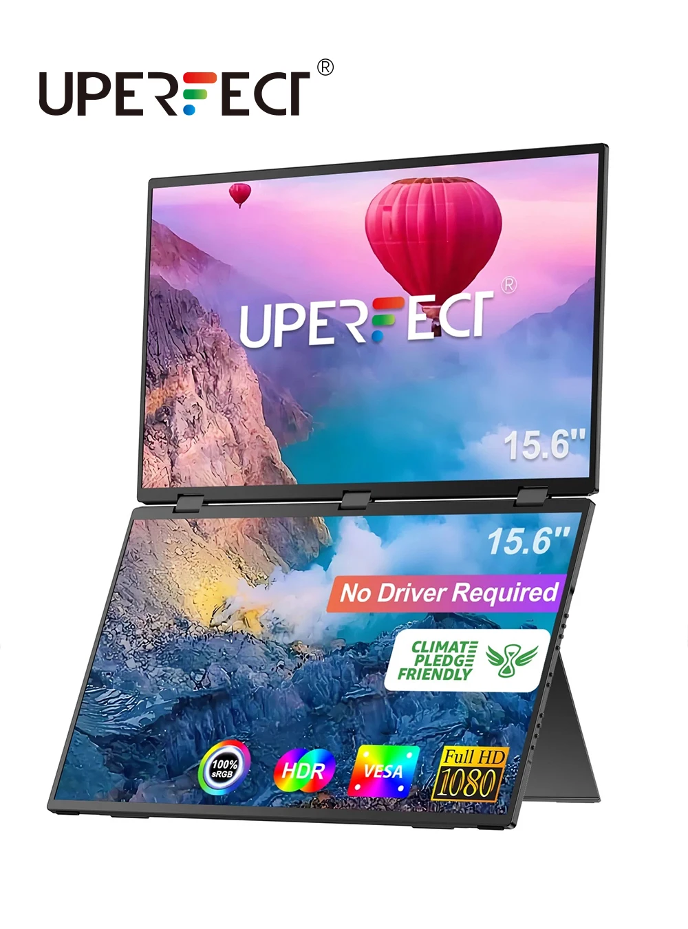 

Портативный монитор UPERFECT Delta 15,6 дюйма с двумя экранами для ноутбука, удлинитель экрана 1080P HDR, складной, тройной, с подставкой для ноутбука, Windows Mac