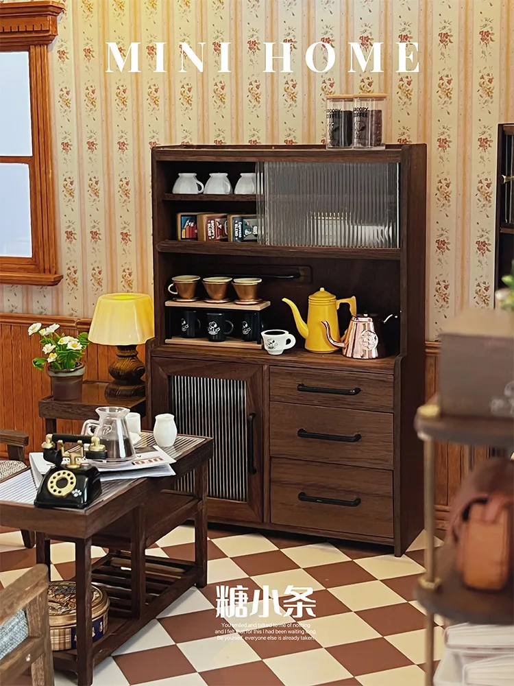 

1/6 1/12 Doll House Model Furniture Accessories Black Walnut Coffee Cabinet Sideboard Bjd Ob11 Gsc Blyth Soldier Lol Miniatures