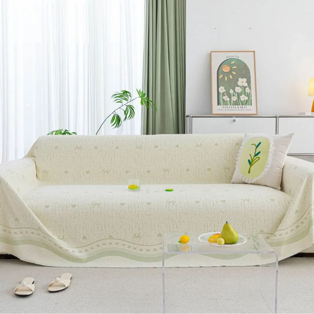 Ice-Silk Cooling Throw Sofa Cover Summer Cooling Comfort Little Forest Pattern Non-Slip Machine Washable One-Piece Home Decor