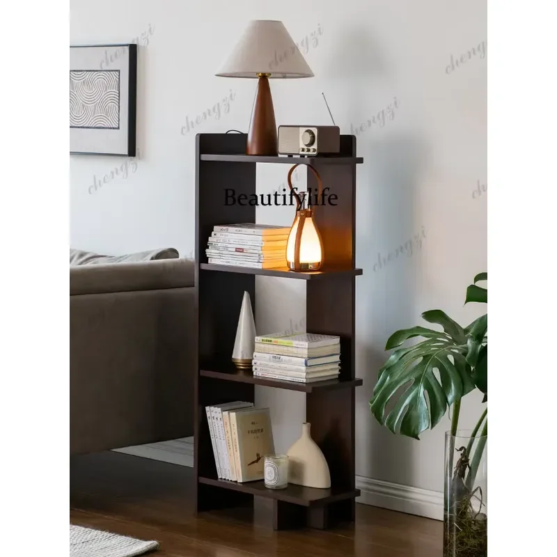 Simple Solid Wood Bookshelf Vertical Floor to Ceiling Storage Shelf Multi Layer Wall Mounted Bookcase for Living Room