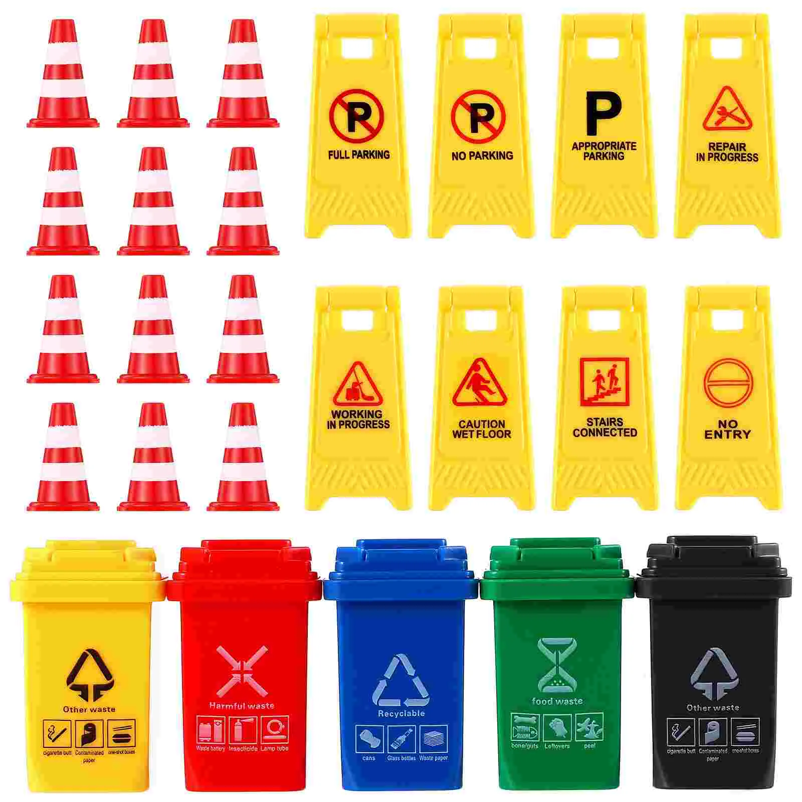 

Play Traffic Signs Sign Sign Toys for Kids Road Warning Signs Traffic Cones and Trash Cans Model Sign Sign Toys