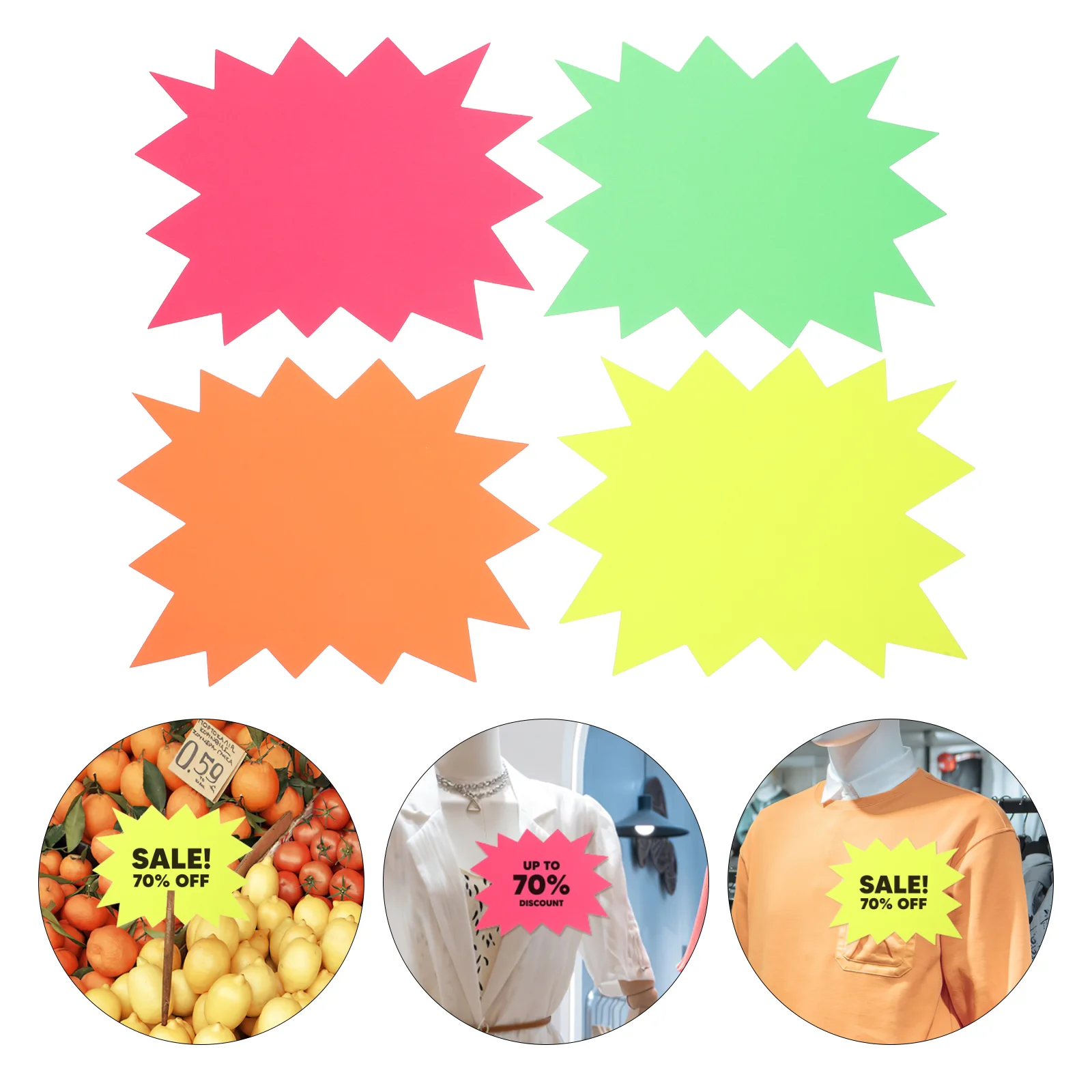 40pcs Blank POP Tags for Retail Store Fluorescent Burst Signs Pricing Stickers for Supermarket Clothing Store and Garage Sale