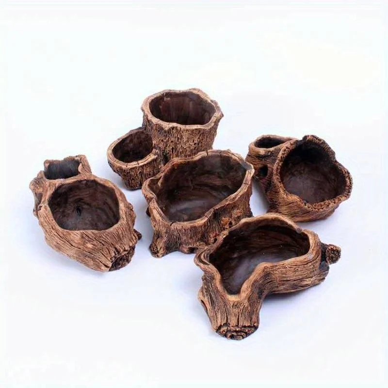 Creative Retro Cement Imitation Tree Stump Root Carving Wood Succulent Flower Pot