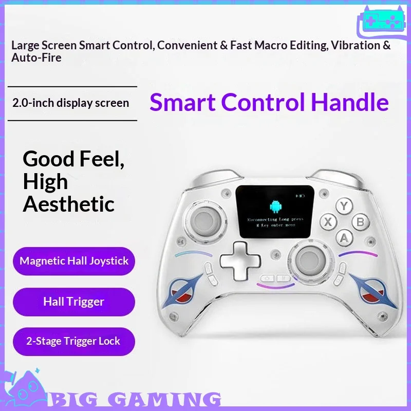 

Новый игровой контроллер 26new с 2-дюймовым экраном, беспроводной Bluetooth, три режима подключения, джойстик Холла, магнитный чехол, для ПК, Switch, ТВ