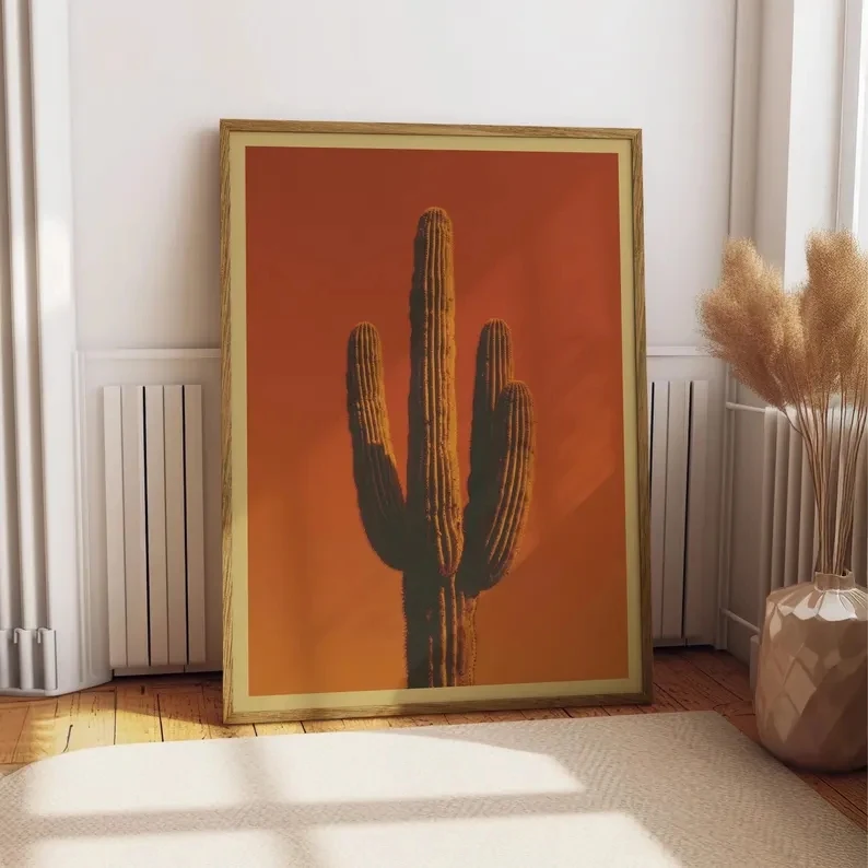 Rustikaler Boho-Saguaro-Kaktus-Wandkunstdruck, Leinwandgemälde, Poster, Bild für Wohnzimmer, Schlafzimmer, Heimdekoration