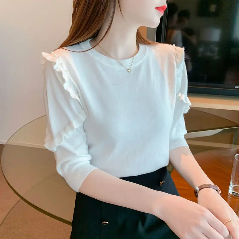 Elegant Fashion Harajuku Slim Fit Female Clothes Loose Casual All Match Tops Women Solid O Neck Ice Shreds Half Sleeve Tshirts