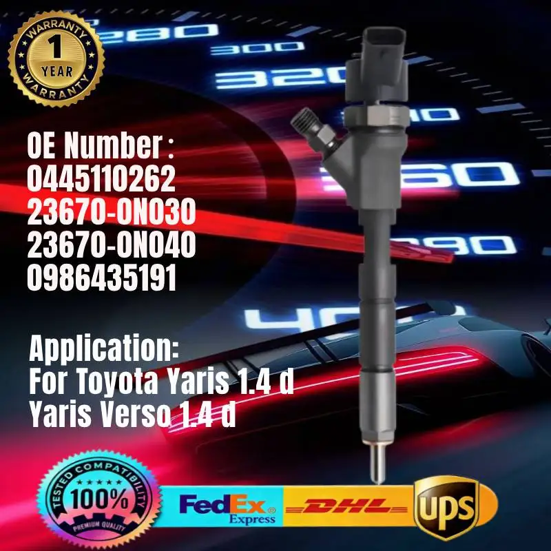 

0445110262 23670-0N030 23670-0N040 0986435191 Common Rail Fuel Injector for Toyota Corolla Yaris 1.4 D D-4D Engine